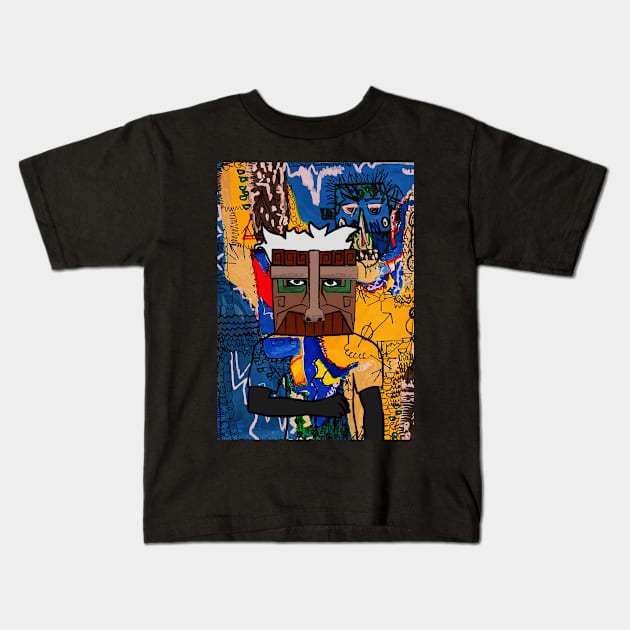 Urban Male Character with Hawaiian Mask, Dark Eyes, and Gray Skin Kids T-Shirt by Hashed Art